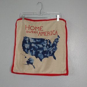 home sweet American USA  linen & cotton beige pillow cover square 17"